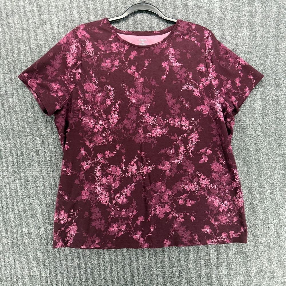 Croft & Barrow Top Womens 1X Purple Watercolor Floral Shirt Sleeve Fitted Boho